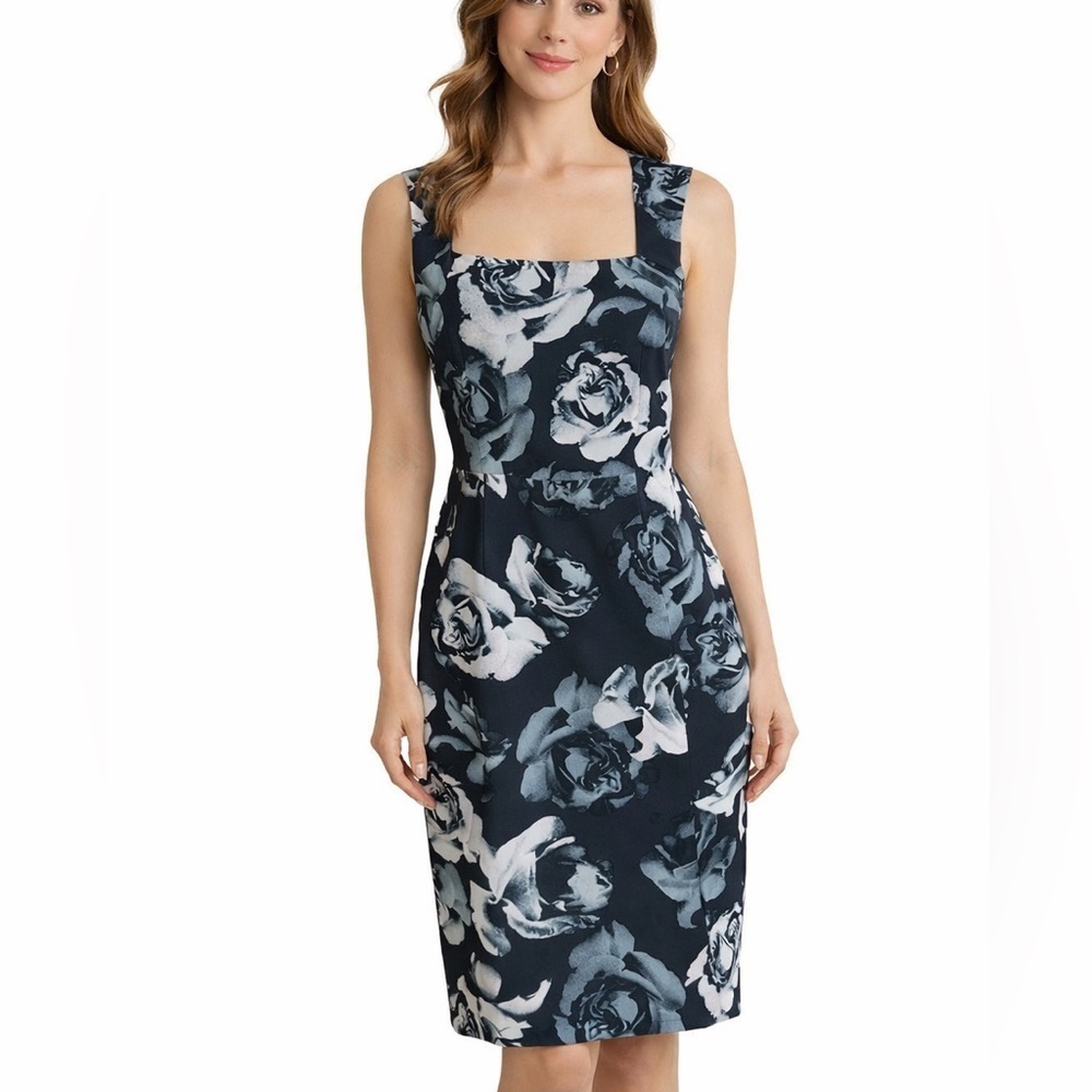 Banana Republic Stretch Black and Gray Floral Sheath Dress Size 6